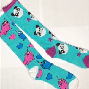 Hawaii narwhal and panda long socks NWOT